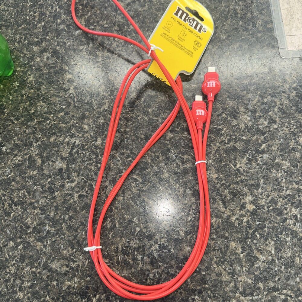 M&M Red 8ft MultiPort USB-C- USB-C Charging Cord New W/ Tags